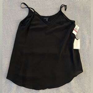 NWT 1. State Womens Black Chiffon Trim V Neck Tank Blouse XS